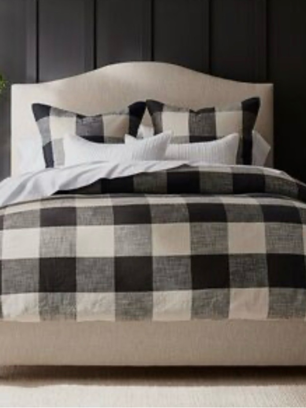 Pottery Barn Bryce King Black and Cream Buffalo Check Duvet Cover with Shams